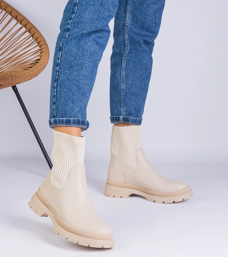 Kalvaria textil szárú bézs bokacsizma