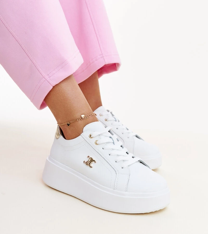 Melita fehér bőr magas talpú tornacipők