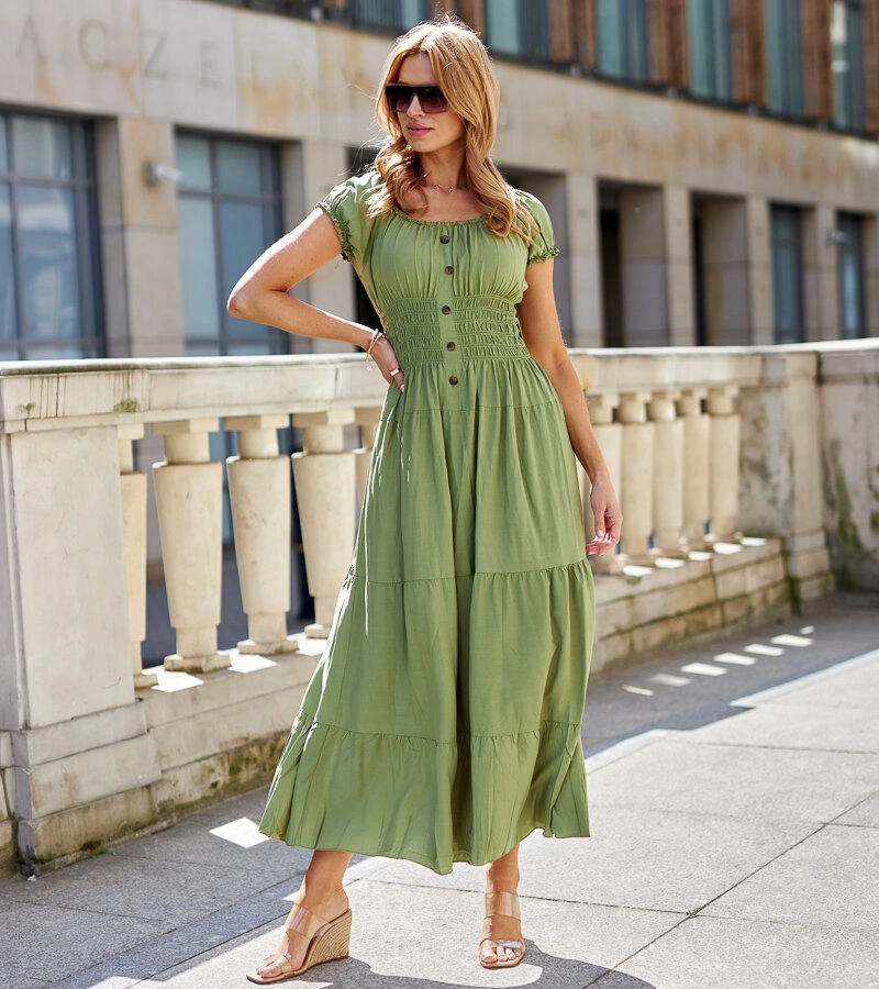 Cinaglia rövid ujjú világoszöld maxi ruha