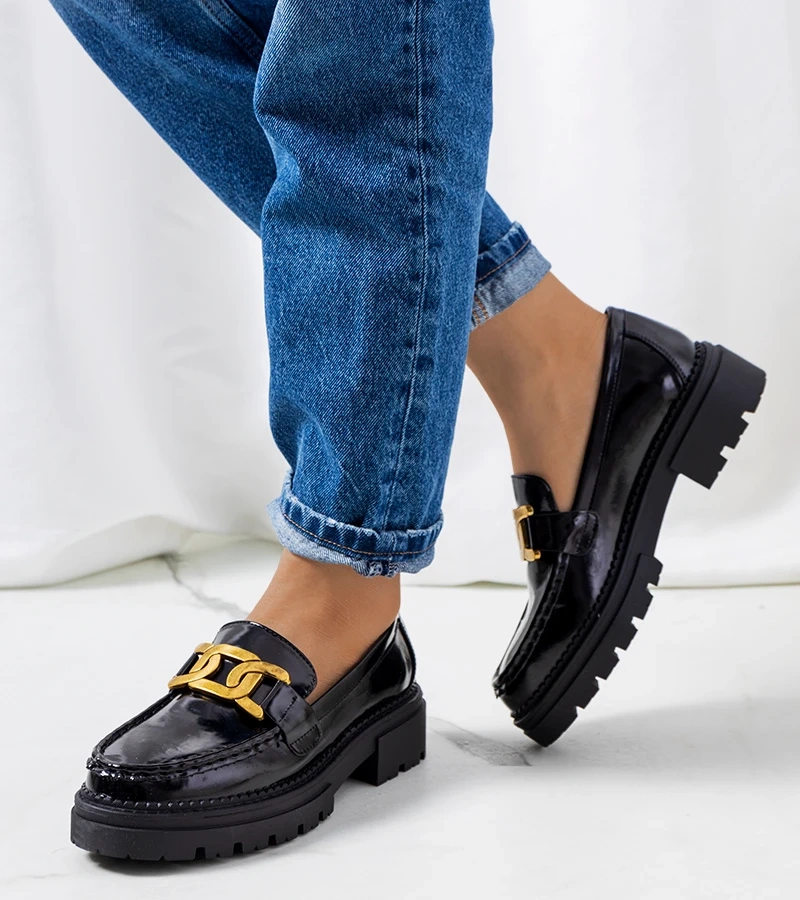 Fekete magas talpú Dorland mokaszinok