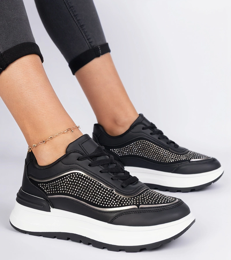 Fekete női tornacipők cirkóniával Fucco