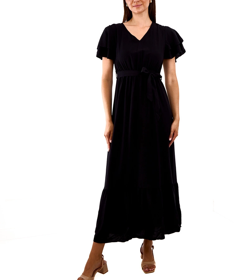 Akina rövid ujjú fekete maxi ruha