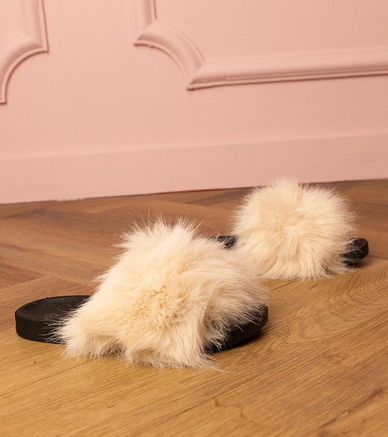 Malinka szőrös gyerek papucsok bézs