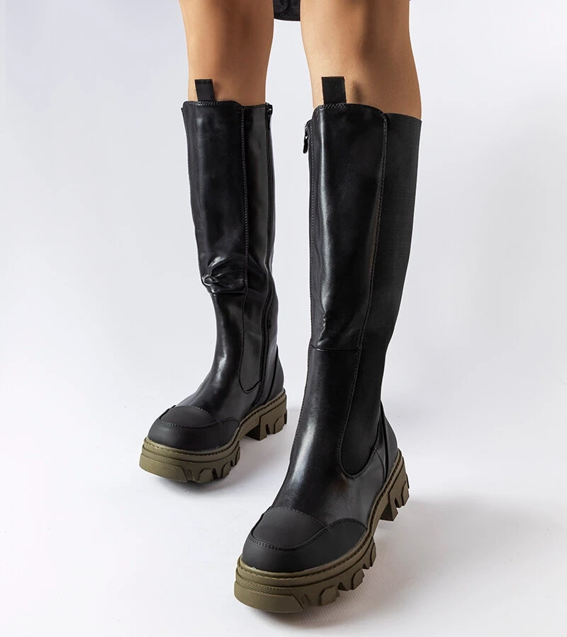 Fekete-zöld magas csizma Pasquale