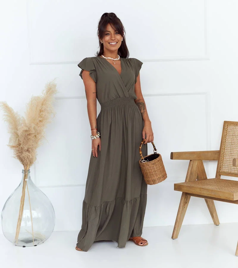 Zöld maxi ruha Mila gyűrődésekkel