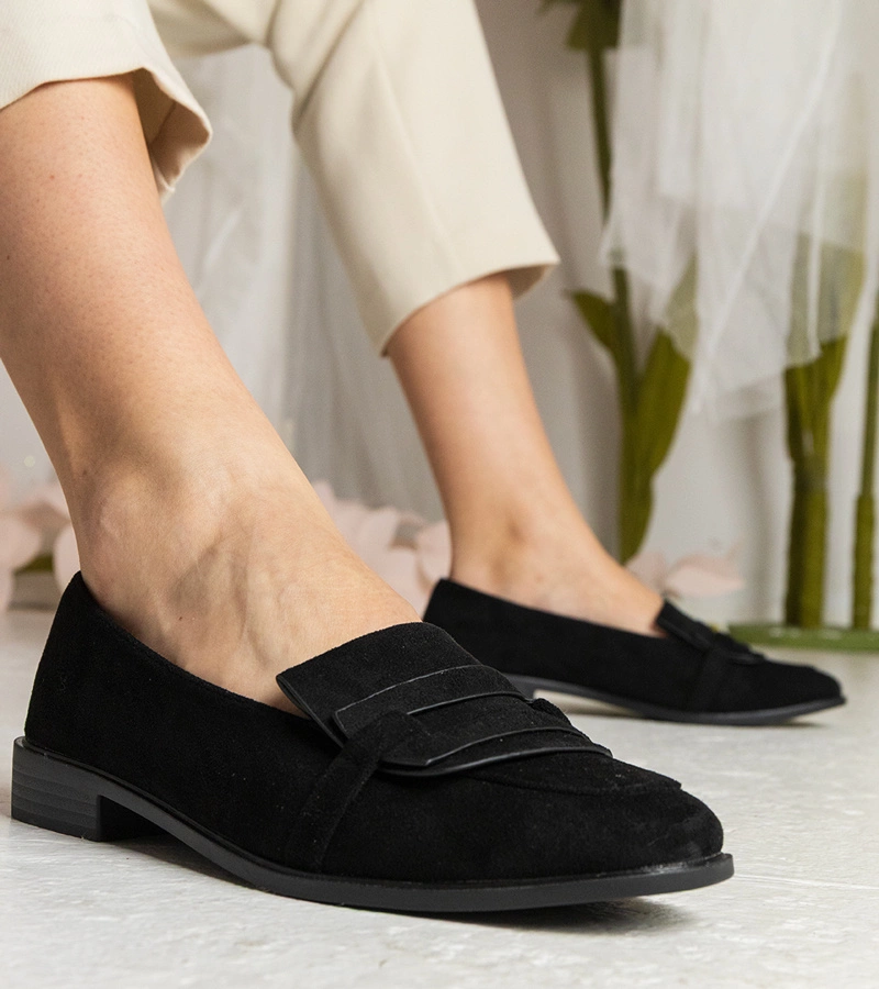 Fekete női klasszikus Laiza öko-velúr mokaszin