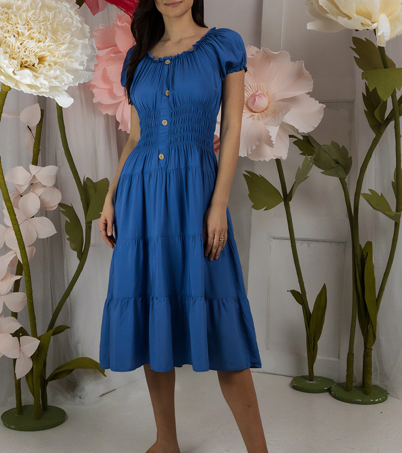 Marisla kék midi ruha rövid ujjal