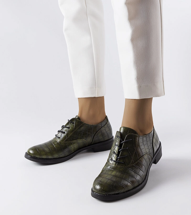 Zöld dombornyú cipő tűzött öko bőrből Morel