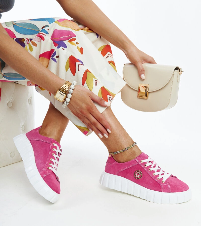 Sötétrózsaszín bőr Stradone tornacipő cirkóniákkal