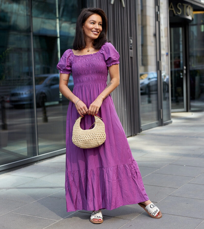 Demisa maxi gyűrött lila ruha