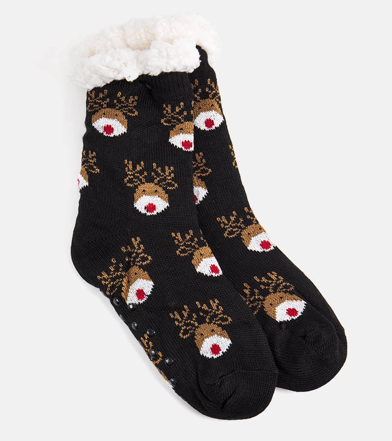 Fekete téli zokni bolyhos szegéllyel Grondi