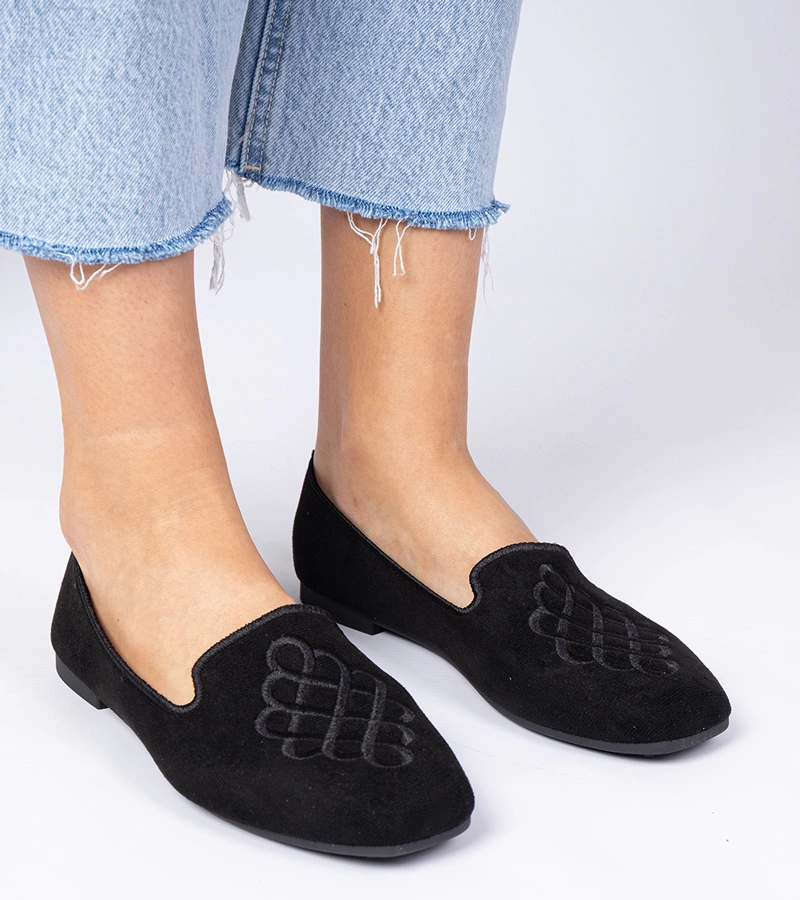 Fekete női hímzett ökobársony balerina Ronna