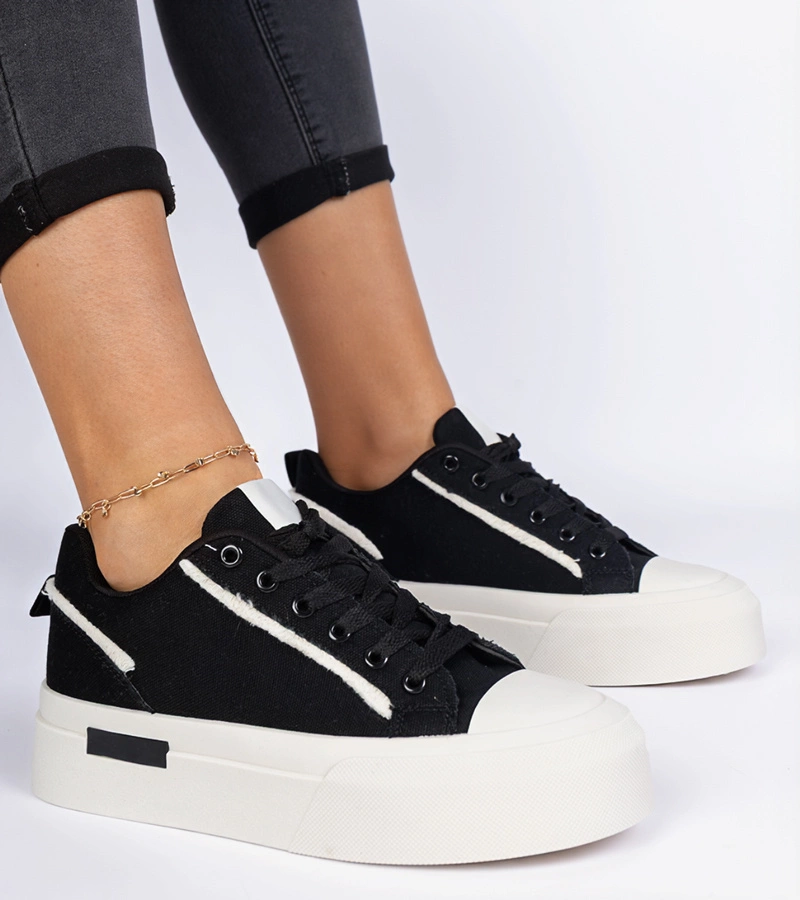 Verinos fekete női vászon platform tornacipő