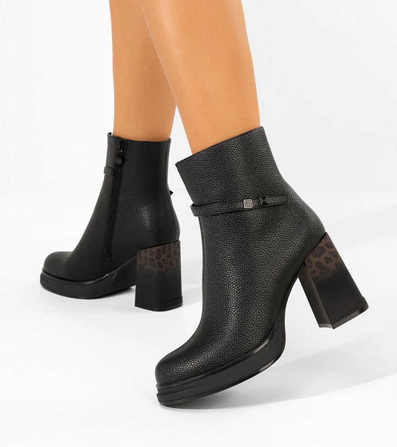 Fekete bokacsizma leopárdmintás oszloptűsarkon Brenna