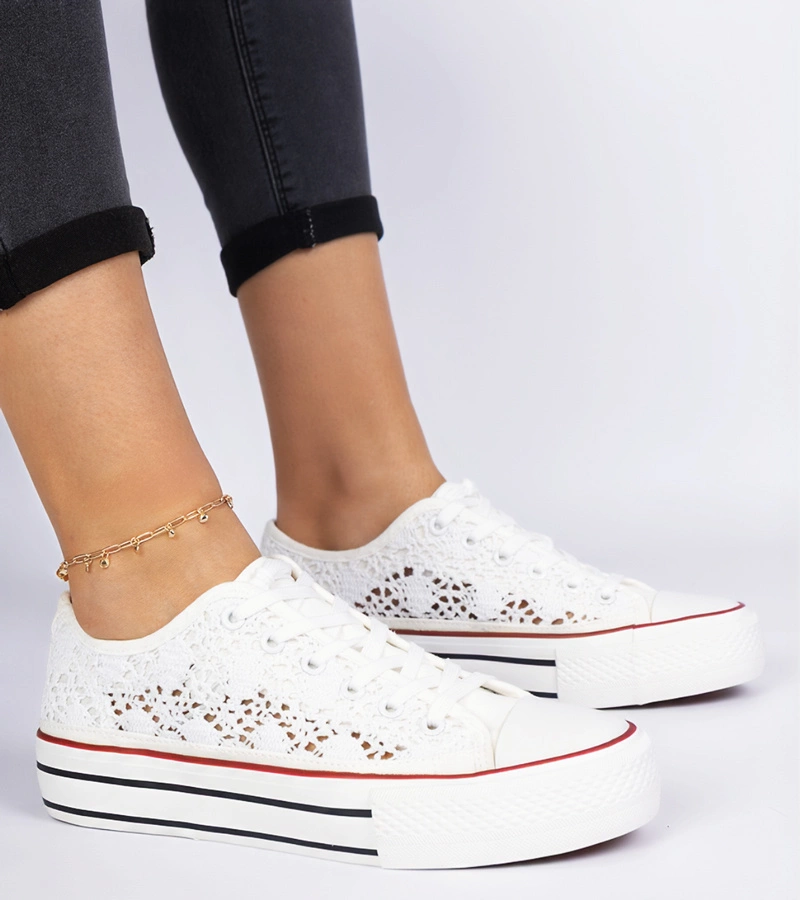 Fernansis női fehér vászoncipő perforált