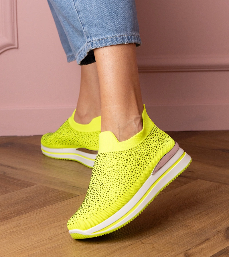 Luizet sárga neonszínű platform tornacipő cirkóniával