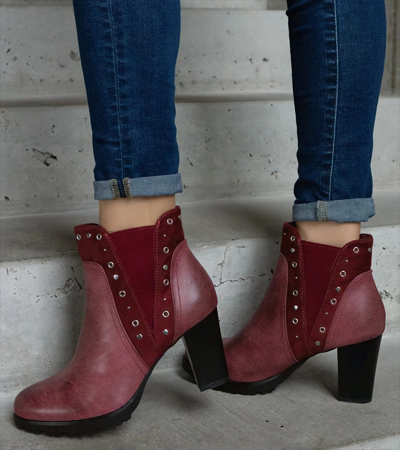 Bordó bélelt bokacsizma vastag sarokkal Lilya