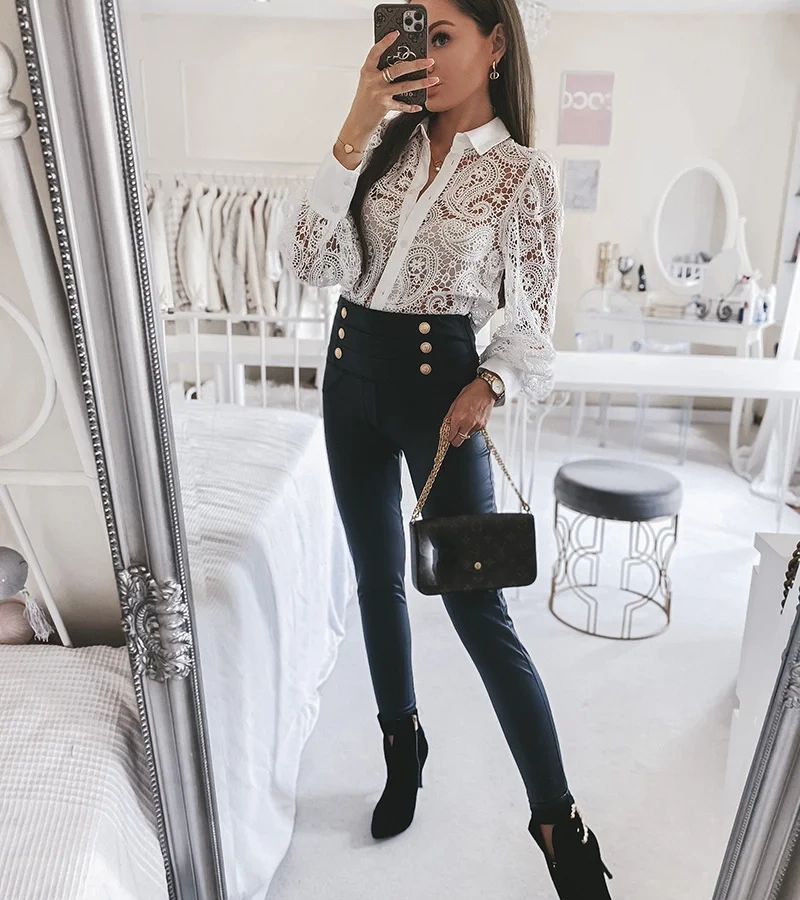 Fekete műbőr Elinal nadrágok