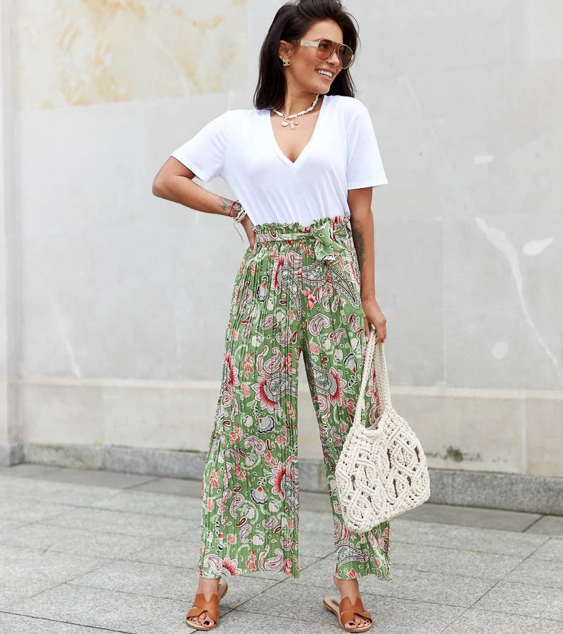 Zöld női széles pliszírozott Sanaa nadrág