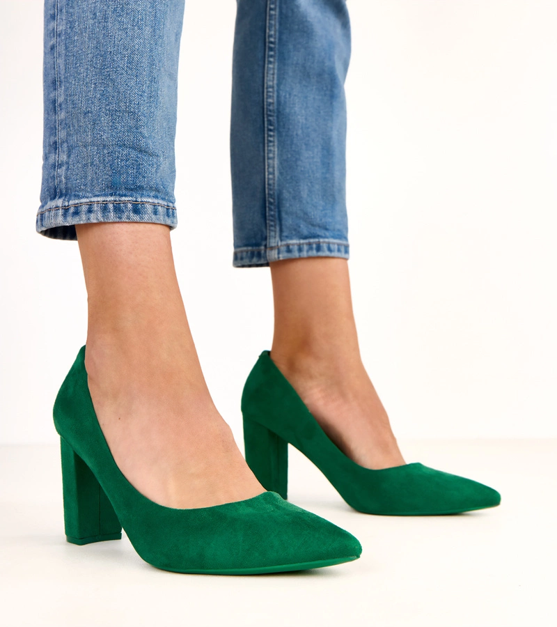 Zöld ökolábcsőrös velúr magassarkú cipő Alyssa