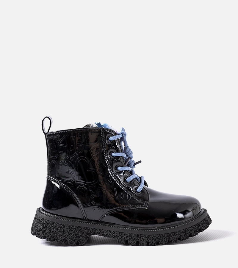 Fekete lakkozott bokacsizma Orso medvével