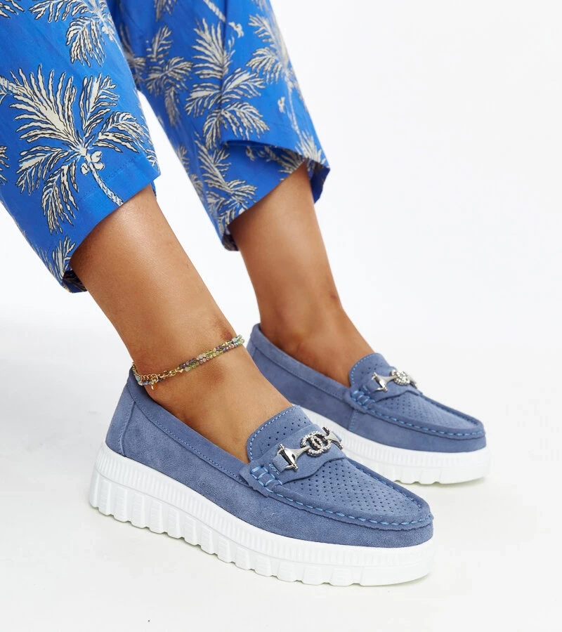 Kék bőr Taija cipő díszes csattal