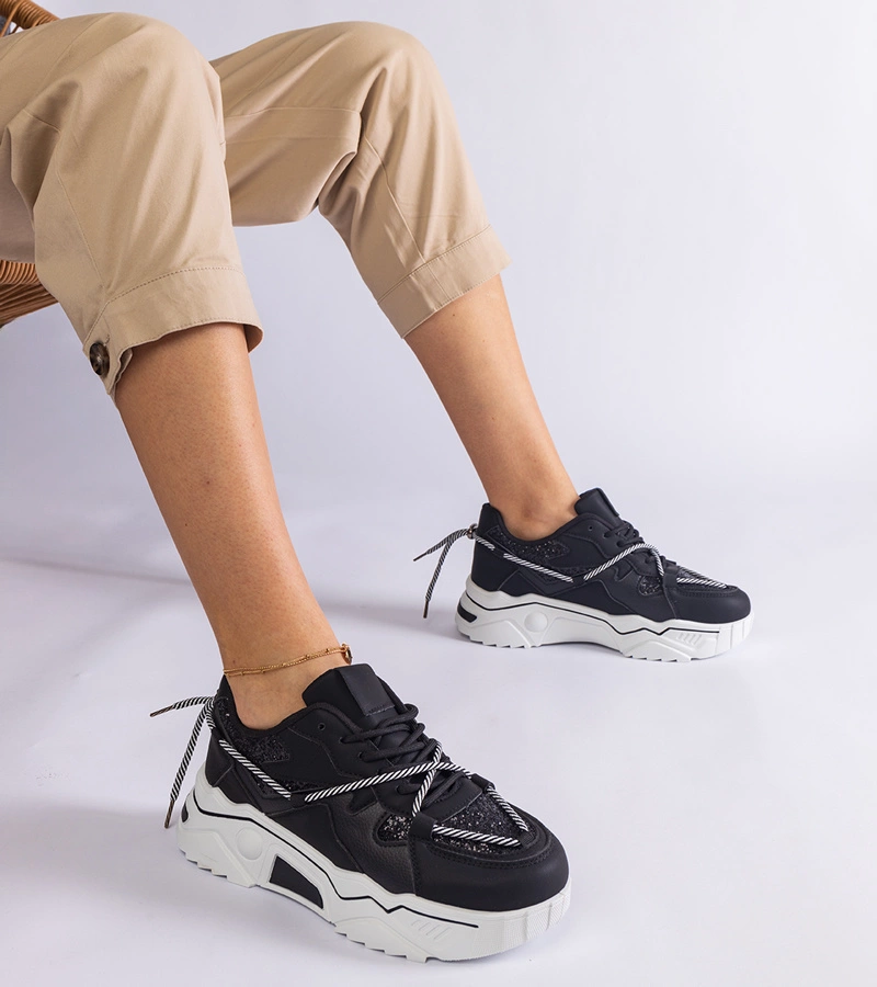 Fekete női brokátos tornacipő Agar