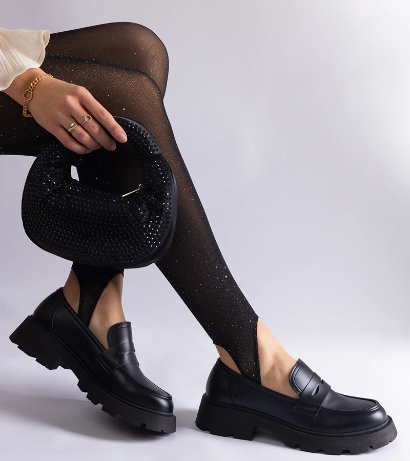 Violanda fekete női mokaszin ökobőrből