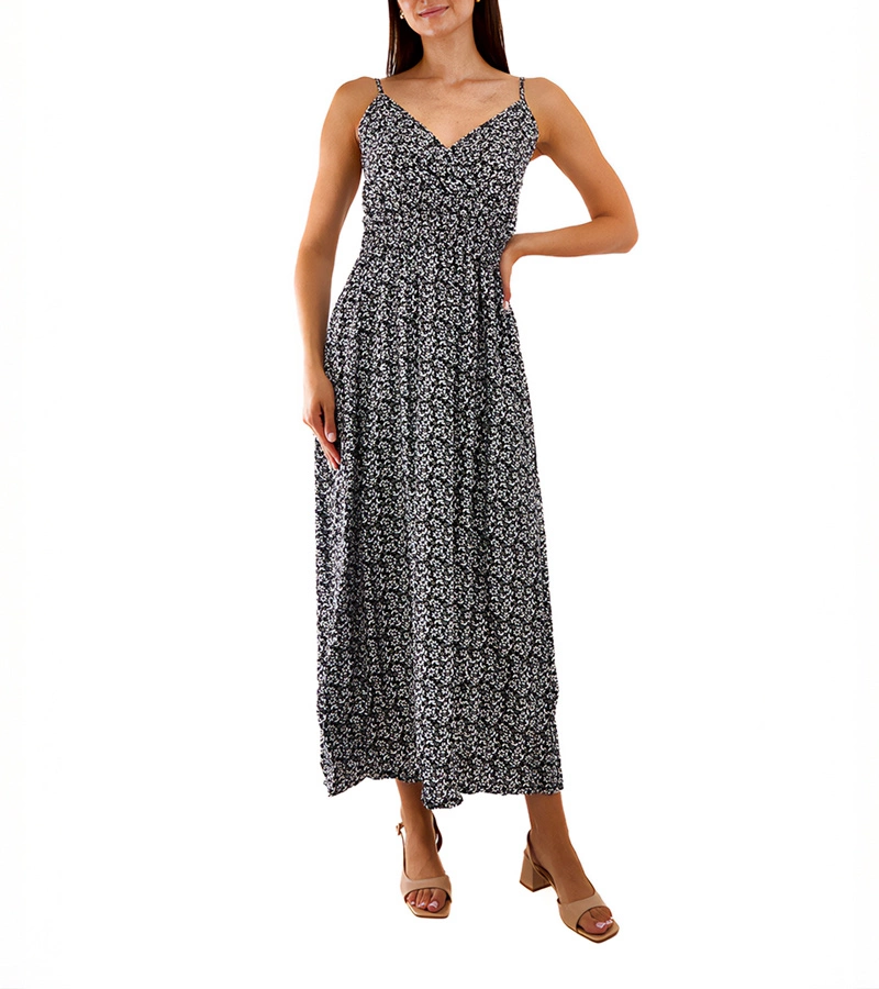 Fekete virágos maxi ruha Esperia 6905 BLACK