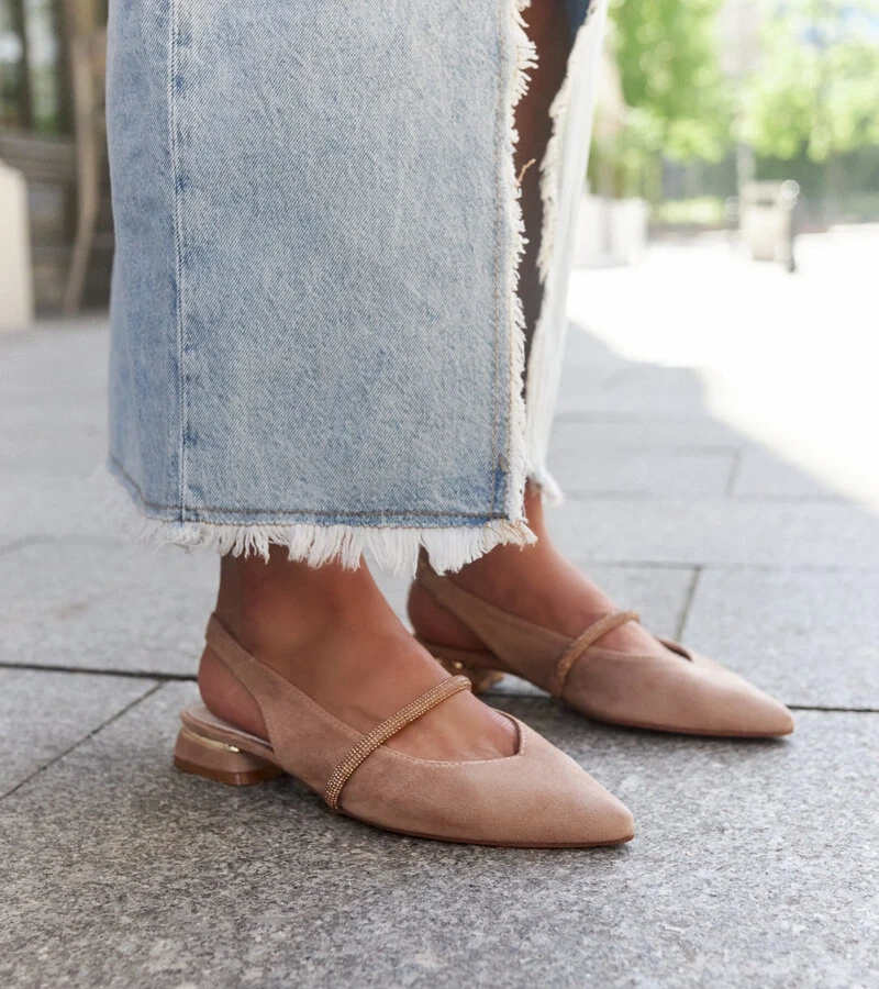 Bézs színű Morcosos bőr belső talppal ellátott balerina cipők