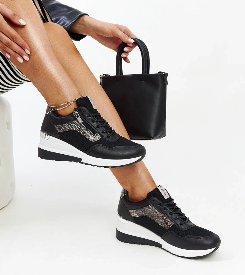 CROSS JEANS női fekete platformos tornacipő