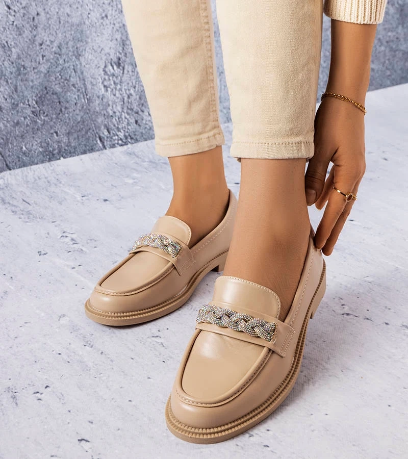 Colette cirkóniával díszített bézs mokaszinok