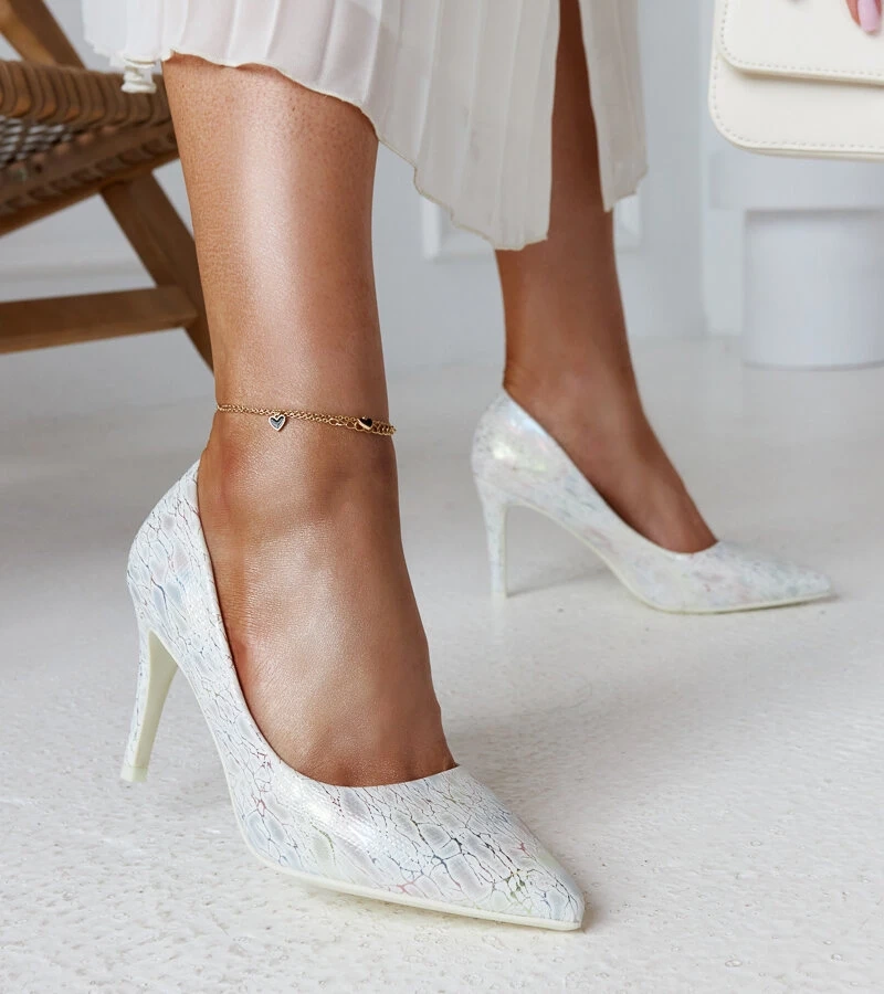 Gantier ezüst metálos magassarkúak bőr béléssel