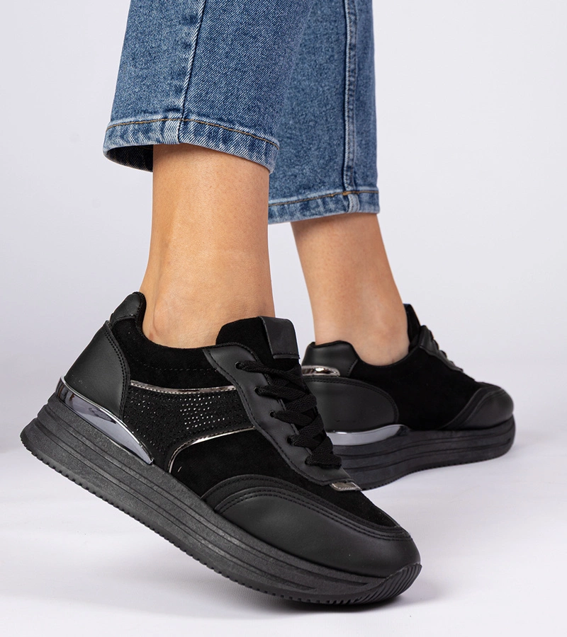 Julianna strasszos női fekete platform tornacipő