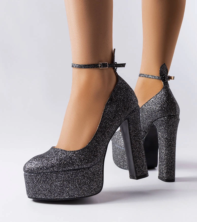 Fekete flitteres sarokcipő Bellamy