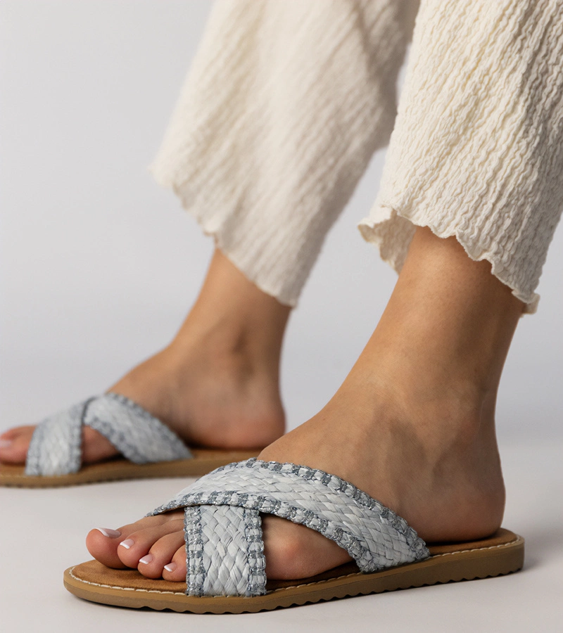 Kék fonott női papucs Ellinara