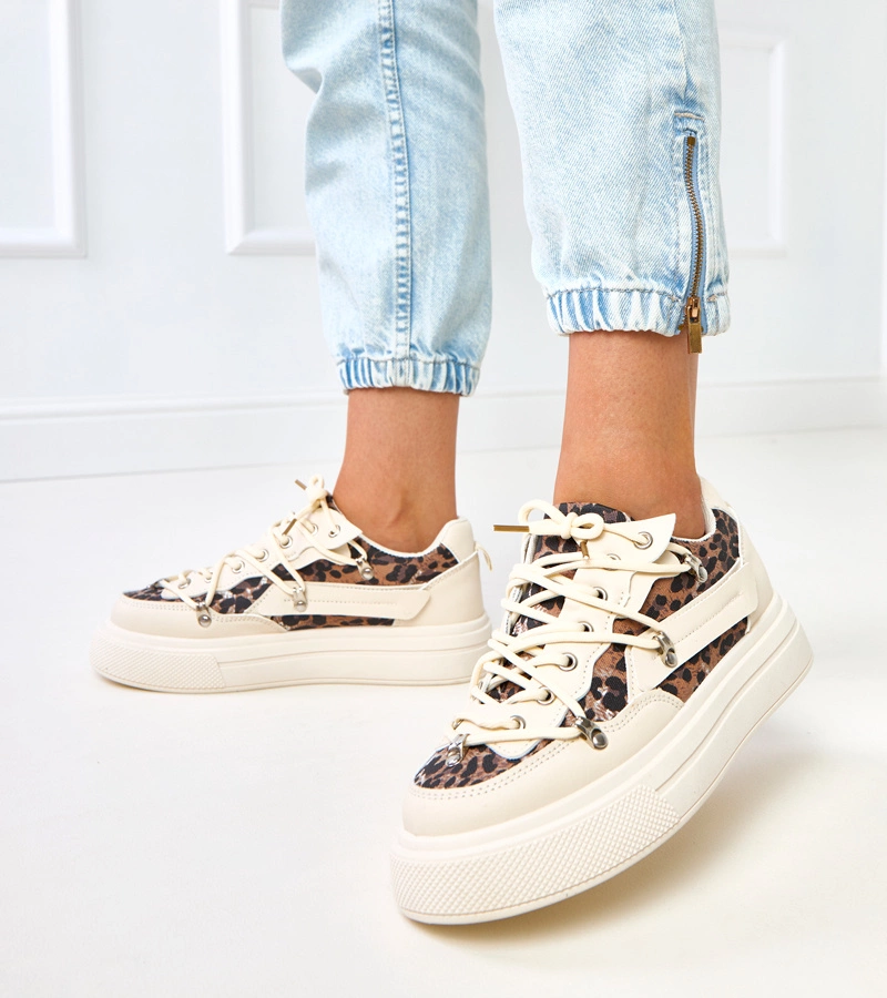 Felizia platformos bézs sneakers leopárdmintával