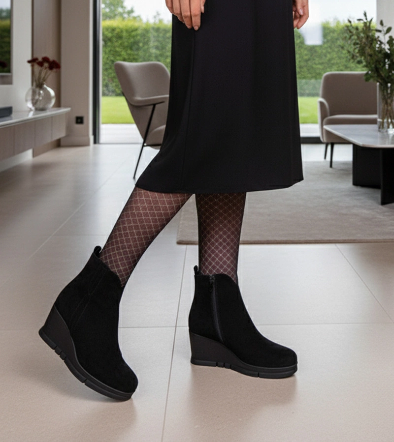 Ekologikus velúr éktalpú fekete bokacsizma Adala