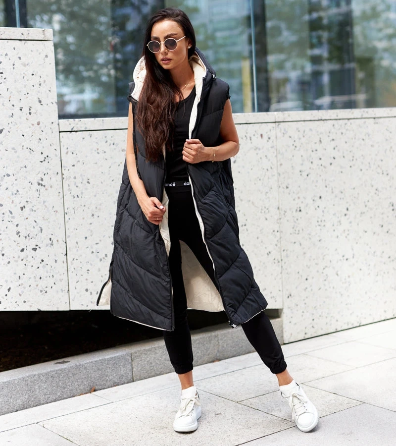 Fekete-szürke hosszú kétoldalas mellény Simon