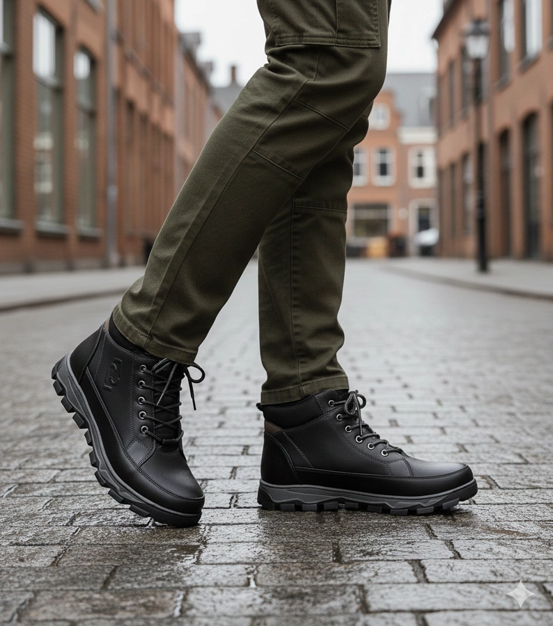 Fekete, bélelt férfi bakancs Elias