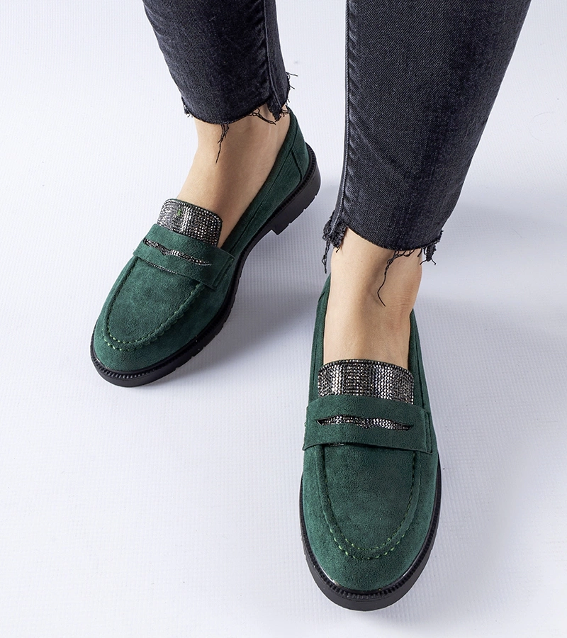 Zöld Ippolito mokaszinok cirkóniákkal