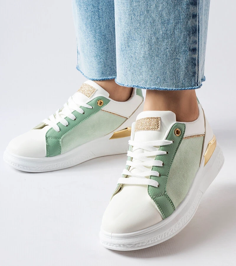 Fehér-zöld cipő arany díszítéssel Palais