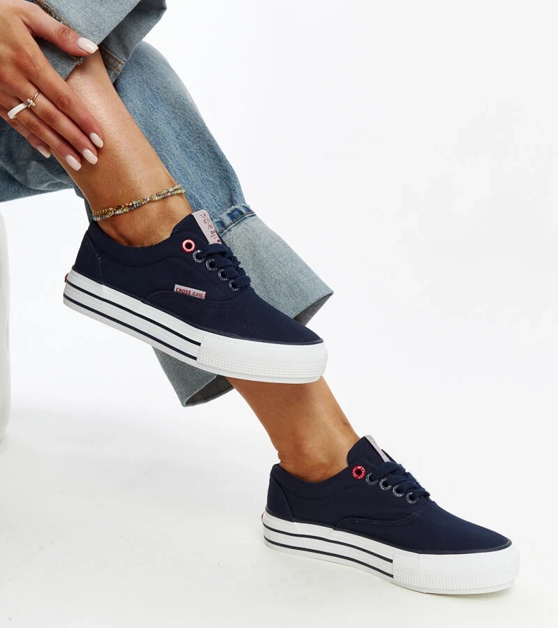 CROSS JEANS márka női sötétkék vastag talpú tornacipő