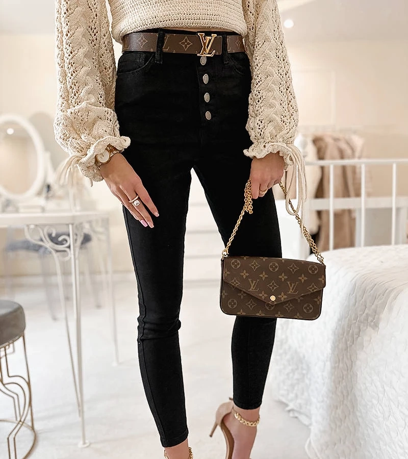 Fekete magas derekú slim nadrág Pelat