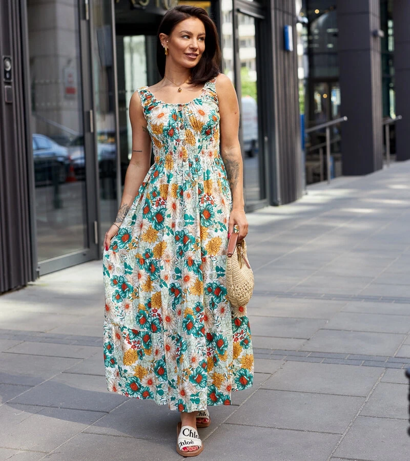 Virágos midi zöld ruha Harrittól