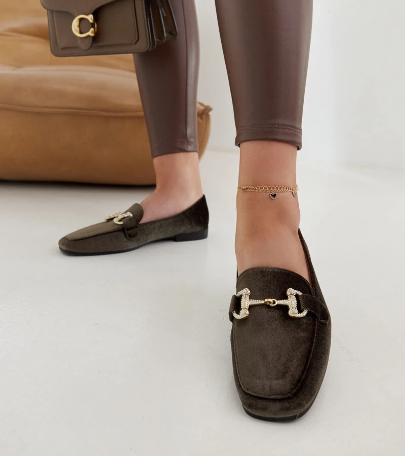 Fabrizia zöld bársony mokaszinok cirkóniával