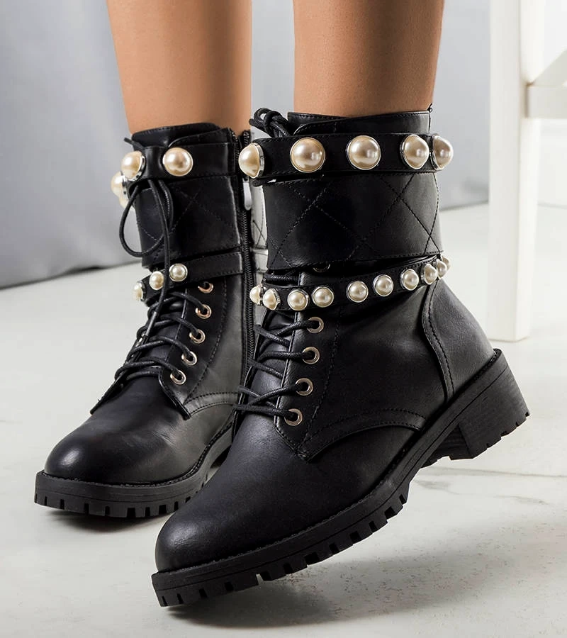 Fekete gyöngyös Marguerite munkásnadrágok