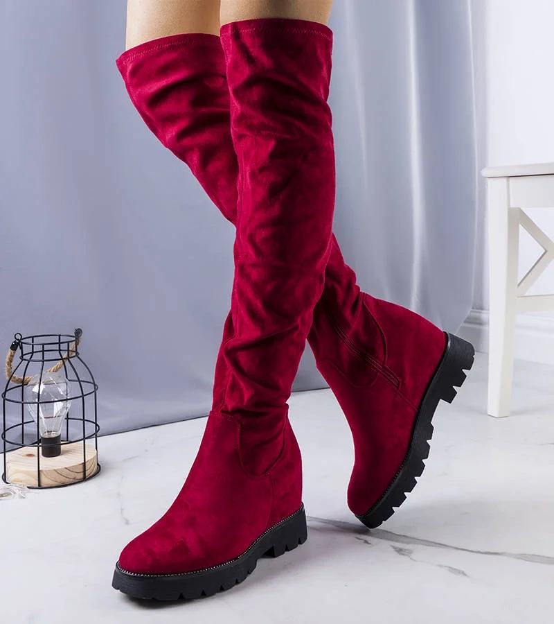 Bordó szarvasbőr platformos csizma Naomi