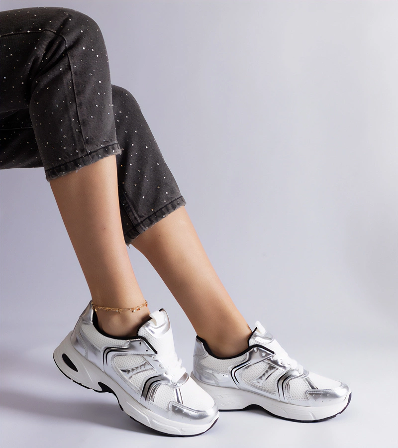 Fehér-ezüst sportos sneaker Ena