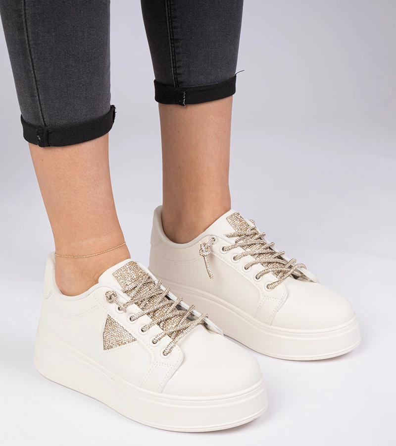 Bézs sneaker tornacipő arany cirkóniával Treysi